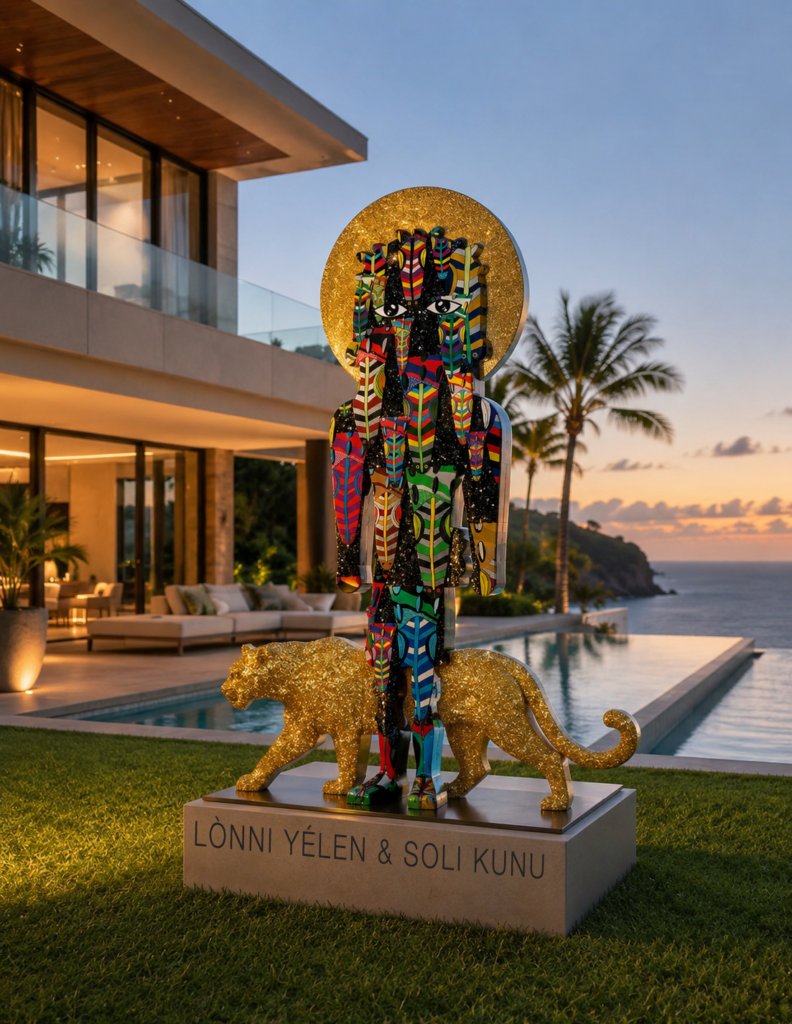 Sculpture guerrier Ancestral LÒNNI YÉLEN & SOLI KUNU debout 