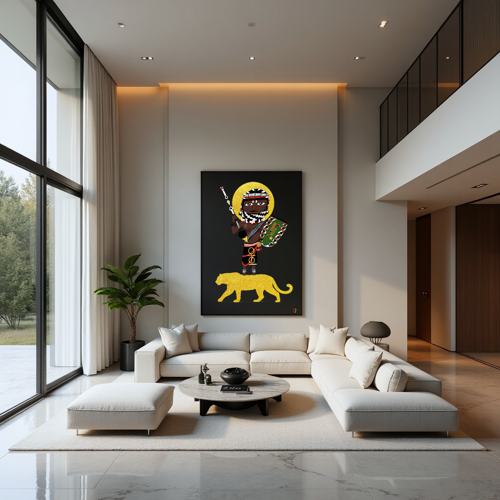 Guerrier Totémique au Léopard KANDA MANSA & SOLI MBALA. Salon Maison FOFIZ