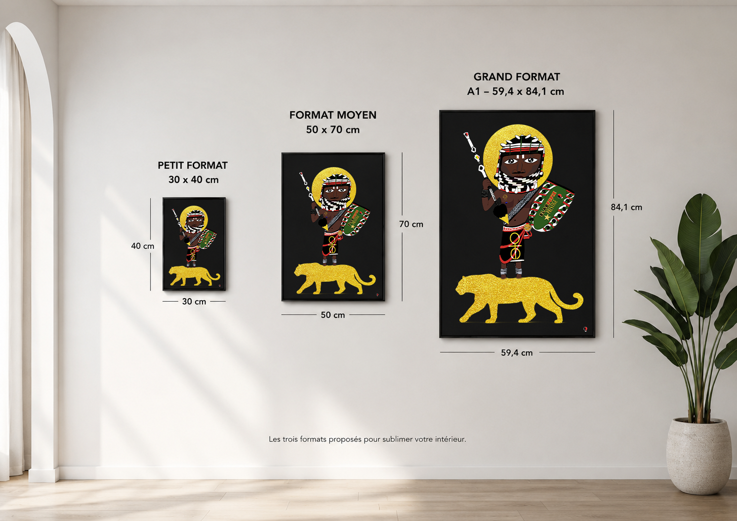 Tailles des prints du guerrier totémique au léopard KANDA MANSA et SOLI MBALA par Blakfofiz