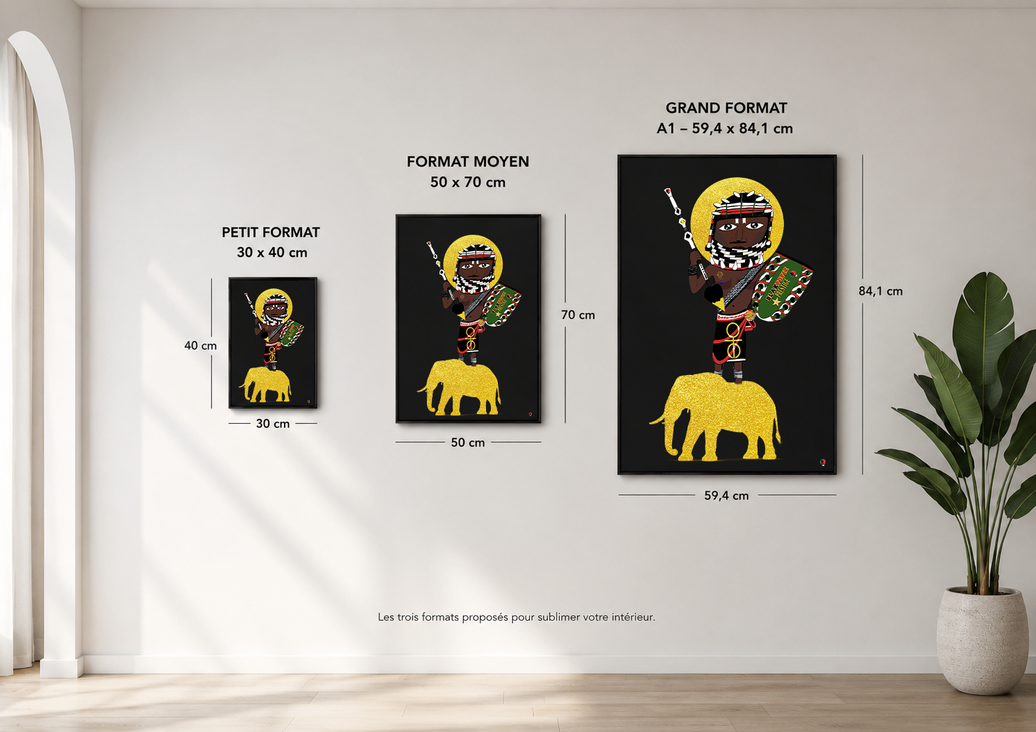 taille des prints LE GUERRIER À L'ÉLÉPHANT SAMAKƐLƐKƐLA & SAMA-TIGUI